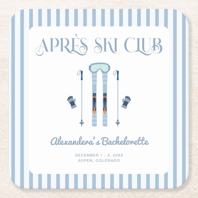 Blå Après Ski Möhippa Fest Underlägg Papper Kvadrat (Framsidan)