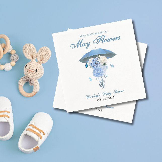 Blå aprilskurar ger majblommor Baby Shower Pappersservett (Skapare uppladdad)
