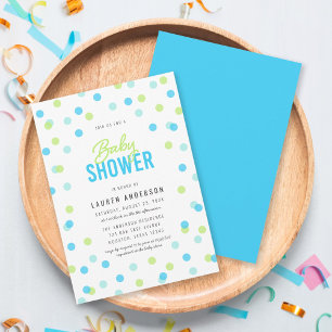 Blå Aqua Grönt Confetti Baby Shower Inbjudningar