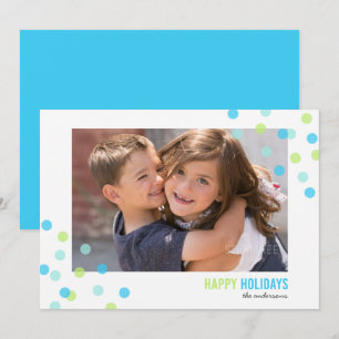 Blå Aqua Grönt Confetti Photo Glad helg Card Inbjudningar