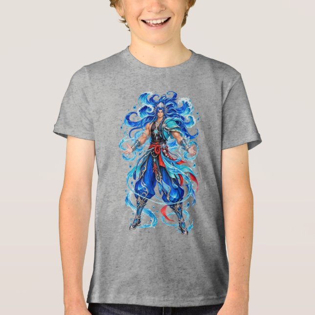Blå Aqua Gudinnan Fantasy Krigare T-Shirt (Framsida)