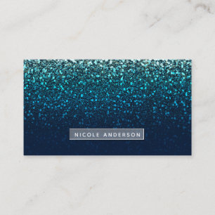 Blå Aqua Marin Glitter Glans Modern Glam Chic Visitkort