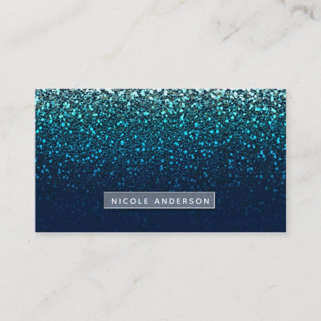Blå Aqua Marin Glitter Glans Modern Glam Chic Visitkort (Framsida)