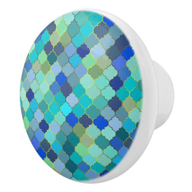 Blå Aqua Marockansk Mosaik Mönster Knopp (Höger)