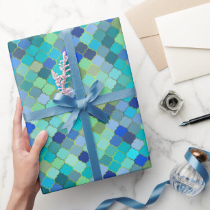Blå Aqua Marockansk Mosaik Mönster Presentpapper
