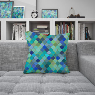 Blå Aqua Marockansk Mosaikmönster Kudde