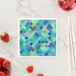 Blå Aqua Marockansk Mosaikmönster Pappersservett