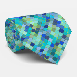 Blå Aqua Marockansk Mosaikmönster Slips