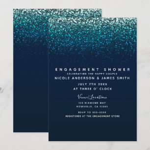 Blå Aqua Navy Glitter Glitter Modern Förlovning Inbjudningar