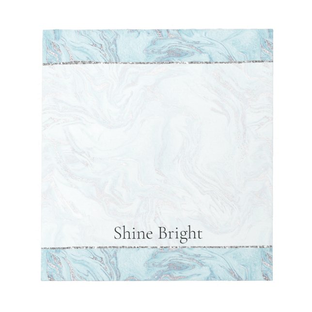Blå Aqua Silver Marble Swirls Anteckningsblock (Framsida)