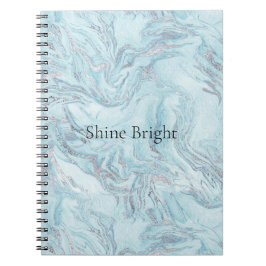 Blå Aqua Silver Marble Swirls Anteckningsbok
