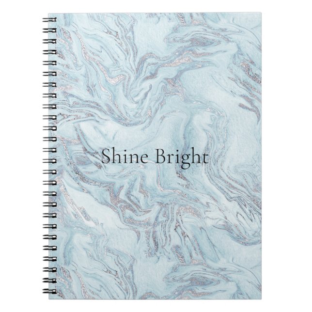 Blå Aqua Silver Marble Swirls Anteckningsbok (Framsidan)