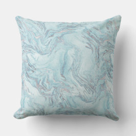 Blå Aqua Silver Marble Swirls Kudde