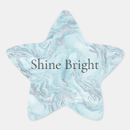 Blå Aqua Silver Marble Swirls Stjärnformat Klistermärke