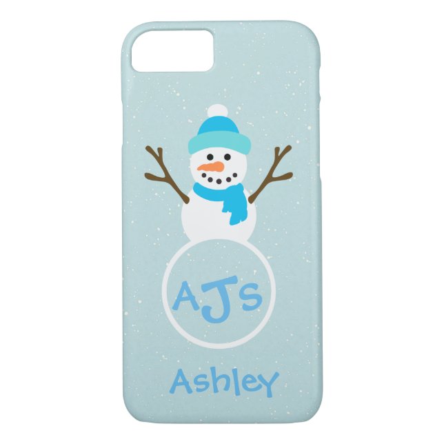 Blå Aqua White Monogram Snögubbe Fodral Case-Mate iPhone Skal (Baksida)