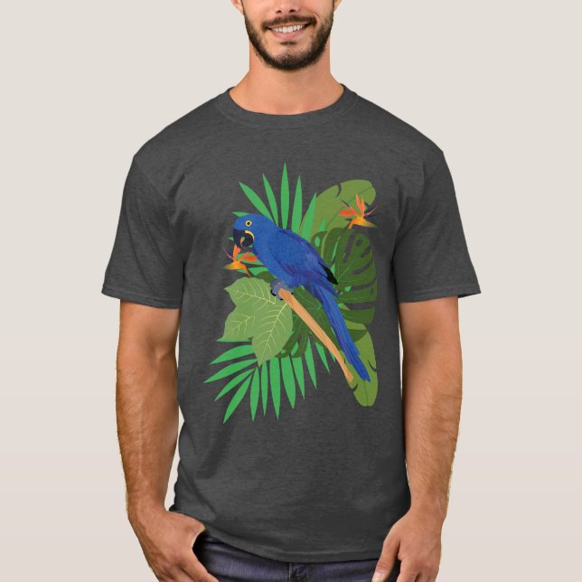 Blå ara med blad t shirt (Framsida)