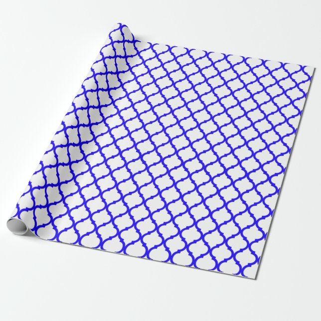Blå arabesque mönster presentpapper (Utrullad)