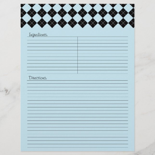 Blå Argyle Recipe Letterhead (Framsida)