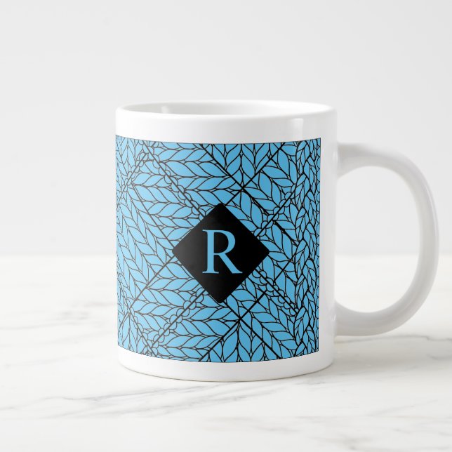 BLÅ ARGYLE-STICKAD Stor mugg + Initial II Jumbo Mugg (Höger)