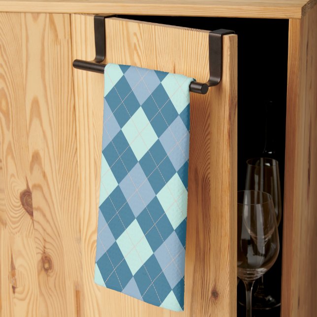 Blå Argyle Vintage Mönster Kökshandduk (Thirds Fold)