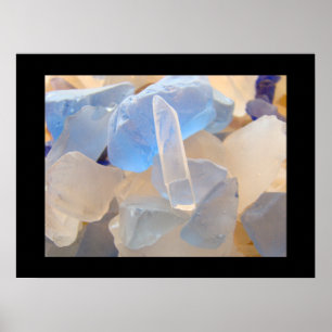 Blå art Beach Sea Glass-avtryck Kusthavs Poster