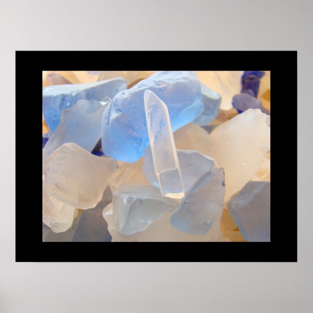 Blå art Beach Sea Glass-avtryck Kusthavs Poster (Framsidan)