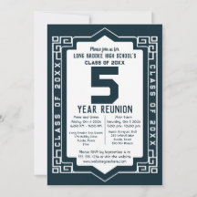 Blå Art Deco 5-årig återförening av gymnasieklass