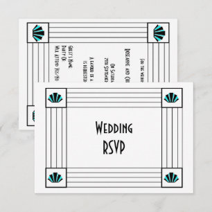 Blå Art Deco Design Bröllop OSA Kort