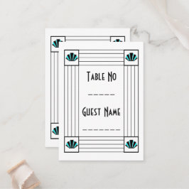 Blå Art Deco Design Bröllop Placeringskort