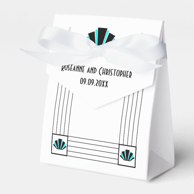 Blå Art Deco Design Bröllop Presentaskar (Framsidan Sidan)