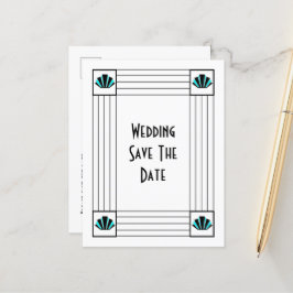 Blå Art Deco Design Bröllop spara datum Meddelande Vykort