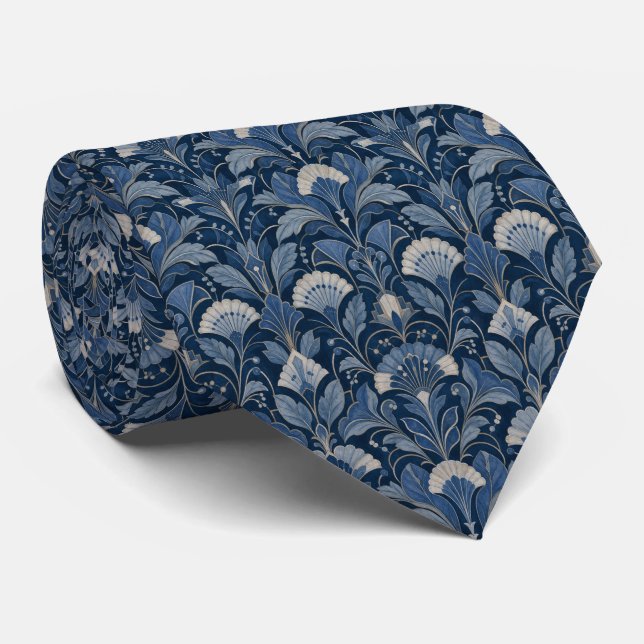Blå Art Deco-inspirerad halsduk Slips (Rullad)