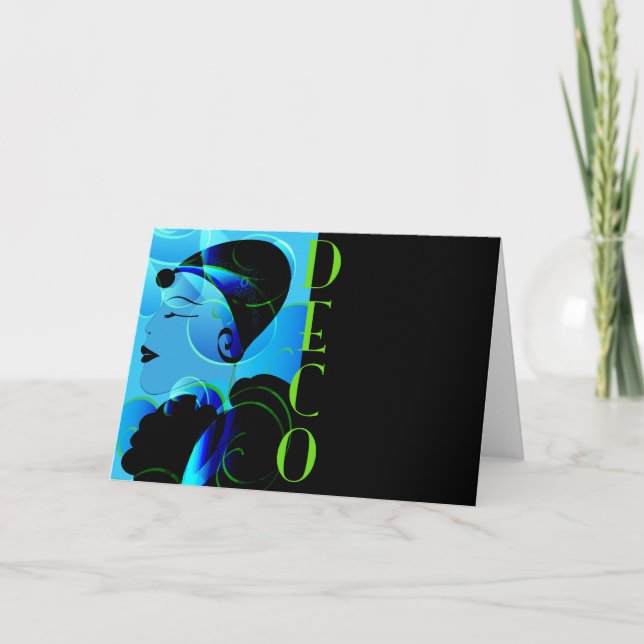 Blå Art Deco-kort Kort (Framsida)