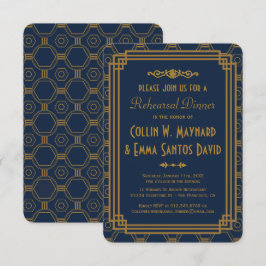 Blå Art Deco Rehearsal Dinner Inbjudan