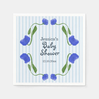 Blå Art Nouveau Blommig Bebis Baby Shower Pappersservett