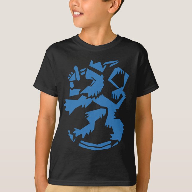 Blå Arty Lejon Barn Mörk T-Shirt (Framsida)