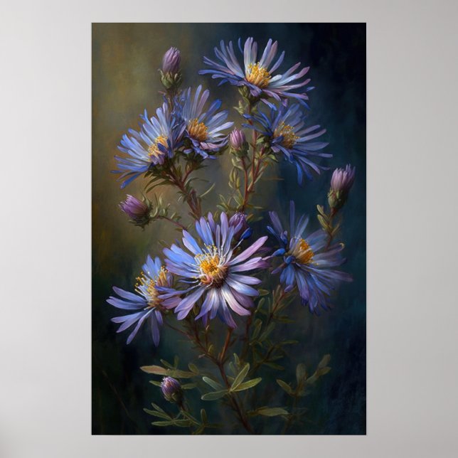 Blå Aster Flower Art Print Poster (Framsidan)