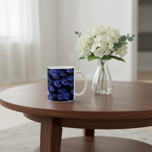 Blå Asters Blommönster  Kaffemugg (Skapare uppladdad)