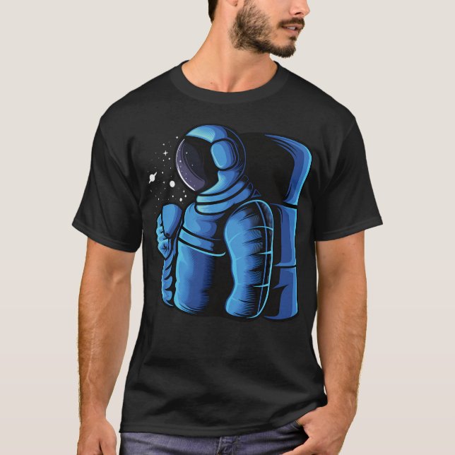 Blå astronaut - berjukande kaffe i rymden t shirt (Framsida)