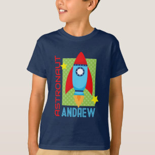 Blå astronaut-Namn-rymden Rocket Party Shirt T