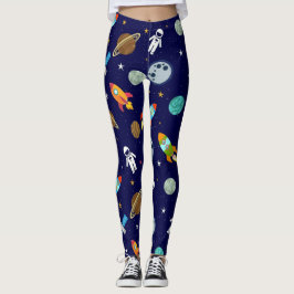 Blå astronautmönstrade leggings
