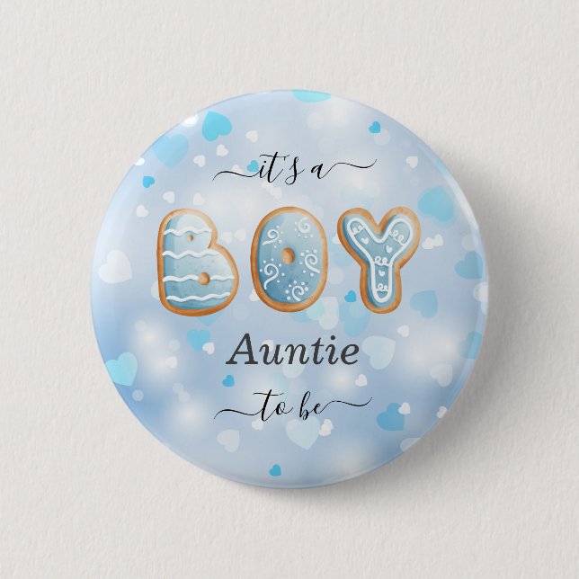 Blå Auntie to be Boy Baby Shower Button Knapp (Framsida)