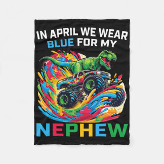 Blå Autism Medvetenhet Nevö T Rex Monster Truck D Fleecefilt