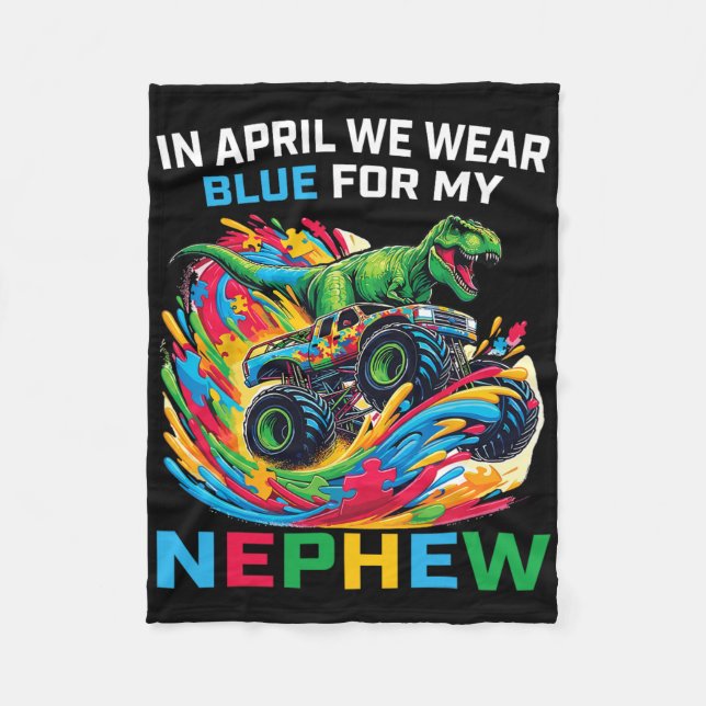 Blå Autism Medvetenhet Nevö T Rex Monster Truck D Fleecefilt (Framsidan)