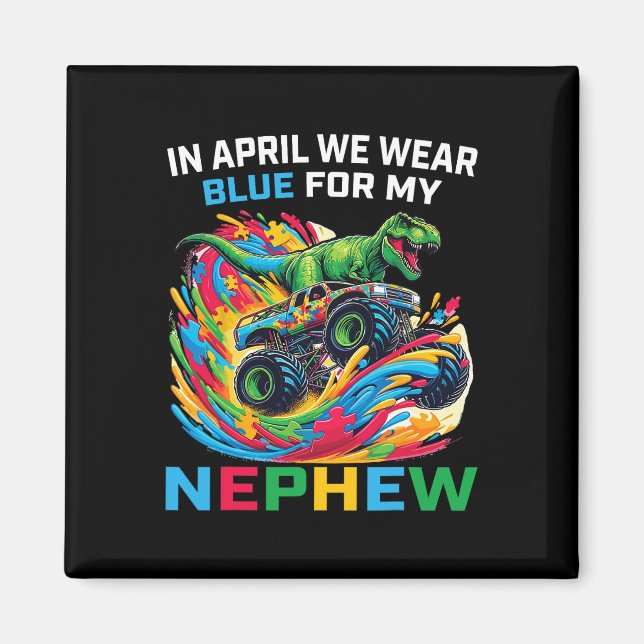 Blå Autism Medvetenhet Nevö T Rex Monster Truck D Magnet (Framsidan)