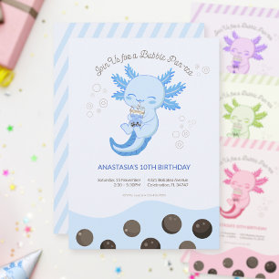 Blå Axolotl Bubble Boba Te Pojke Inbjudningar