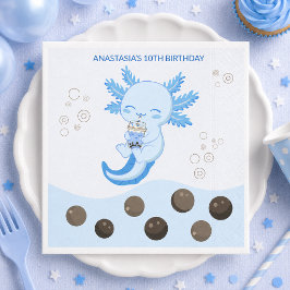 Blå Axolotl Bubble Milk Boba Te Födelsedag Pappersservett