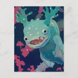 Blå Axolotl i rymden Vykort