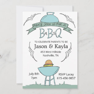 blå Baby BBQ-inbjudan Inbjudningar