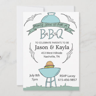 blå Baby BBQ-inbjudan Inbjudningar